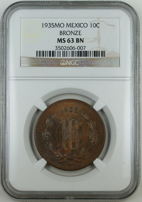 1935 MO Mexico 10 Centavos Bronze, NGC MS-63 BN