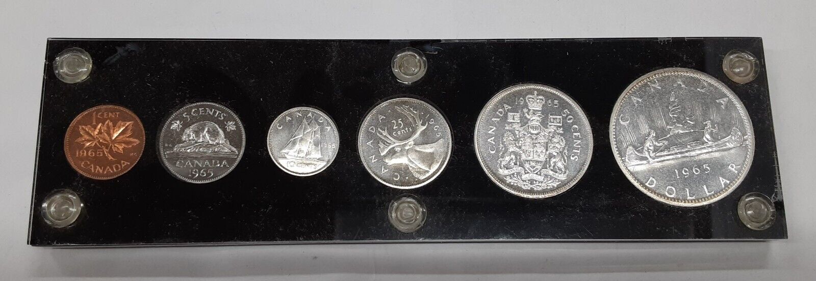 1965 Canada 6 Coin Mint Set Queen Elizabeth II BU in Black Acrylic Holder