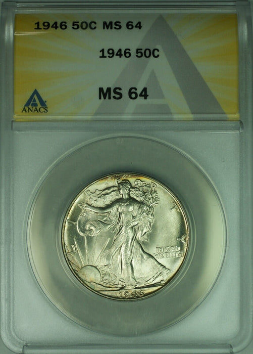 1946 Walking Liberty Silver Half Dollar 50c ANACS MS-64 Lightly Toned