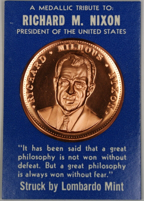 Richard Nixon Proof Lombardo Mint Bronze Medal with Quote and in Blue Case