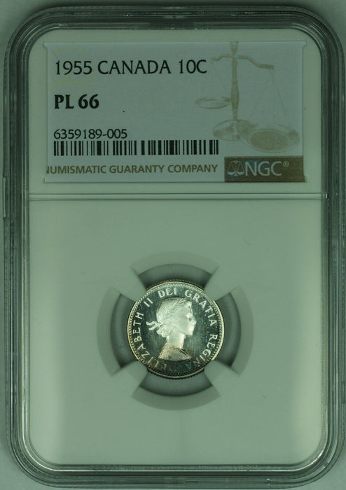 1955 Canada 10 Cent Coin NGC PL-66 w/Light Toning