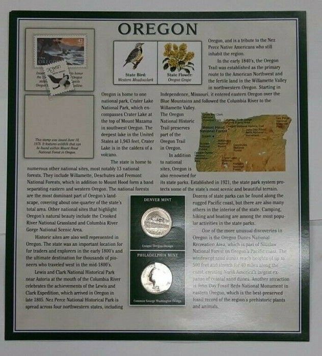 2010 Oregon Mount Hood National Forest Quarter P&D w/2 Stamps on Display Card