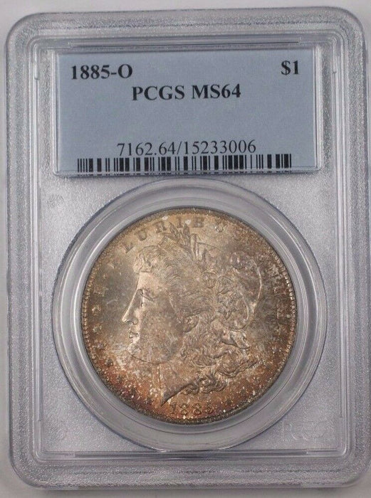 1885-O US Morgan Silver Dollar Coin $1 PCGS MS-64 Beautifully Toned BR5 G