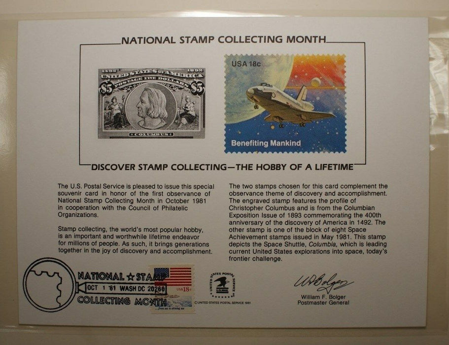 souvenir card PS 38 Stamp Coll Month 1981 1893 $5 Columbian 18¢ Show cancelled