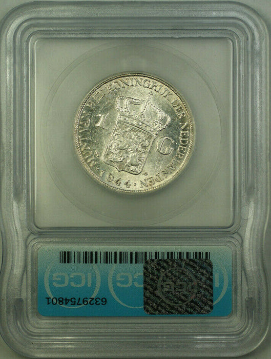 1944-P Netherlands Silver 1 Gulden Coin ICG MS-63 Acorn Privy Mark KM#161.2