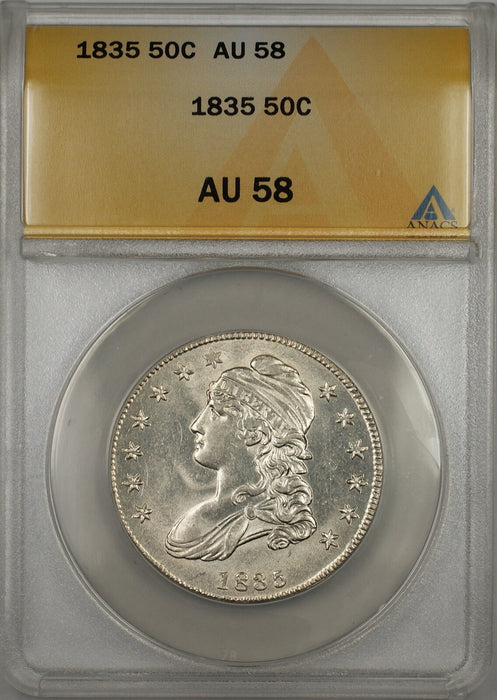 1835 Capped Bust Silver Half Dollar 50c ANACS AU-58 (Better Coin)