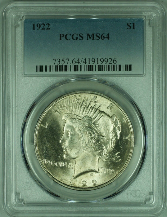 1922 Peace Silver Dollar S$1 PCGS MS-64 Lightly Toned  (35C)