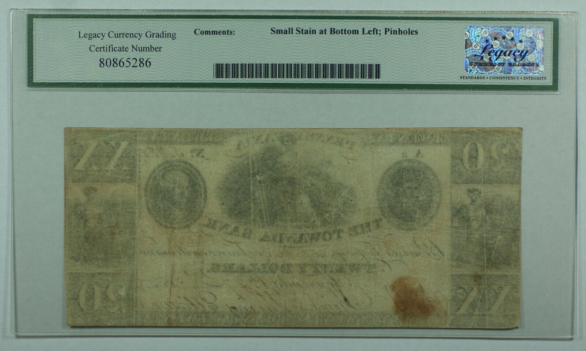 1835 Towanda Bank PA $20 Twenty Dollar Note Legacy VF-30