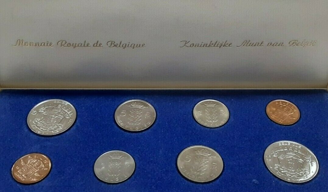 1977 Belgium 8 Coin BU Set W/Legends in Dutch & French In Case