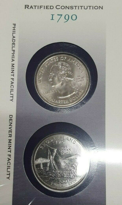 Rhode Island 2001 P&D Statehood Quarter Set in Orig. US Mint Coin Cover w/Stamp