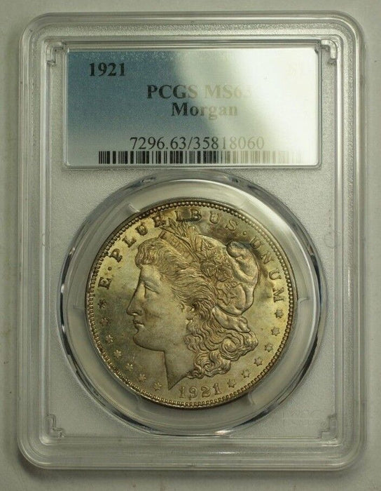 1921 US Morgan Silver Dollar $1 Coin PCGS MS-63 Nicely Toned (B) 19