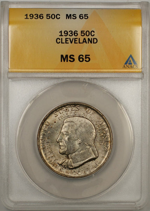 1936 Cleveland Commemorative Silver Half Dollar Coin 50C ANACS MS 65 Toned