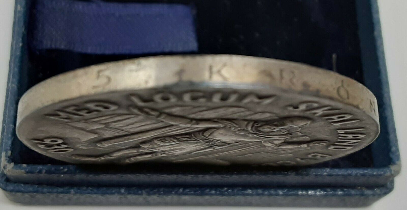 1930 Iceland Silver Commemorative AU Toned 5 Kronur Coin in Box