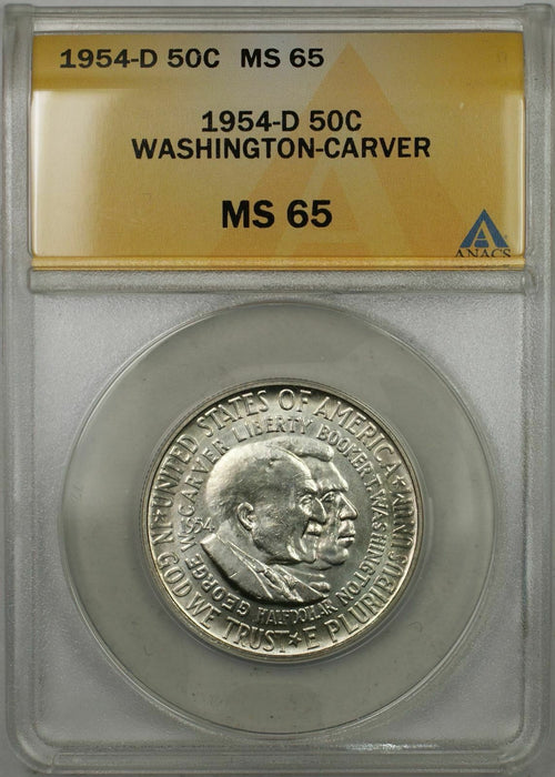 1954-D Washington-Carver Silver Half-Dollar Coin 50C ANACS MS-65 (9A)
