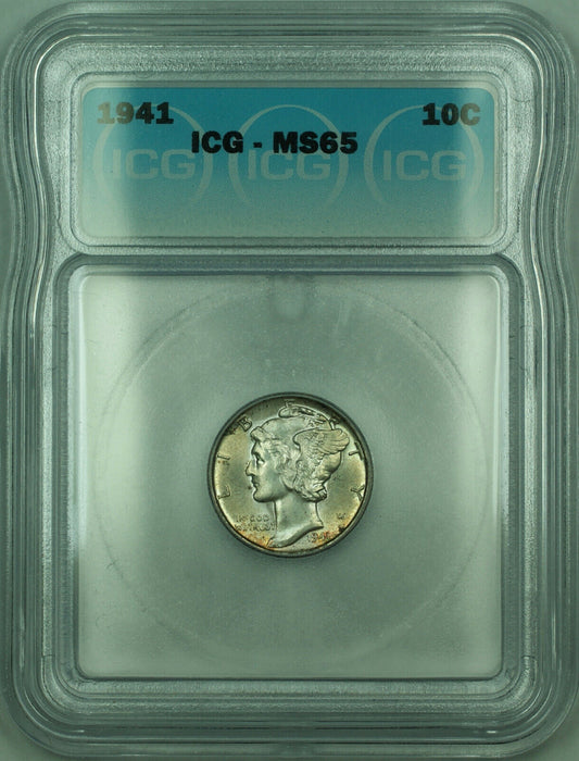 1941 Mercury Silver Dime 10c Coin ICG MS-65 Toned (Looks Full Bands FB) (X)