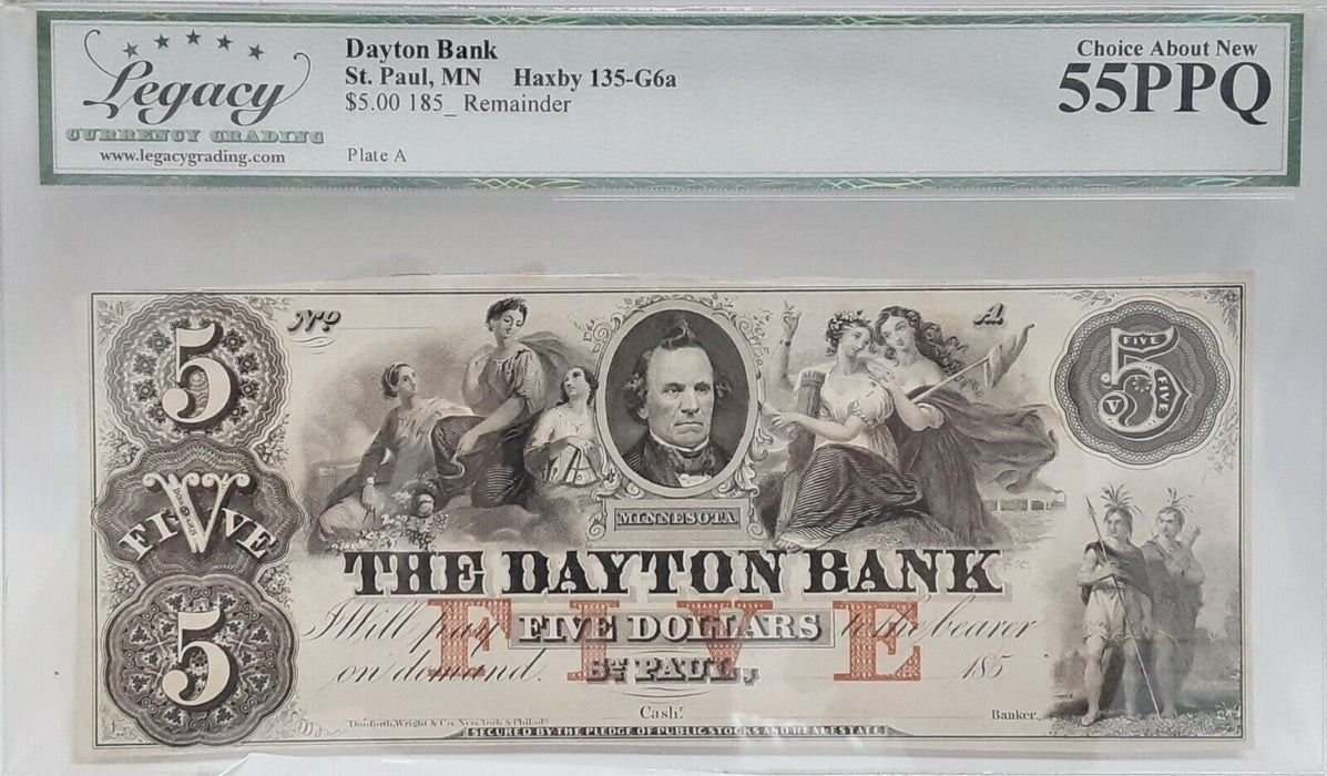 185_ Dayton Bank of St. Paul, MN $5 Remainder Note  Legacy Ch About New 55PPQ