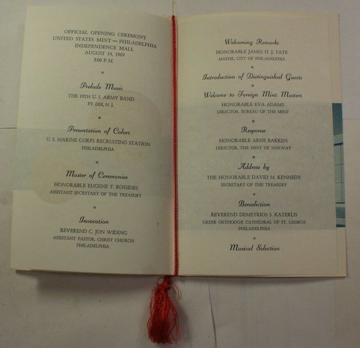 Program from the Ceremony for the opening the new Philadelphia Mint 1969 RSE B19