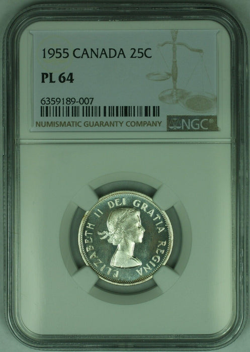 1955 Canada 25 Cent Coin NGC PL-64   (A)