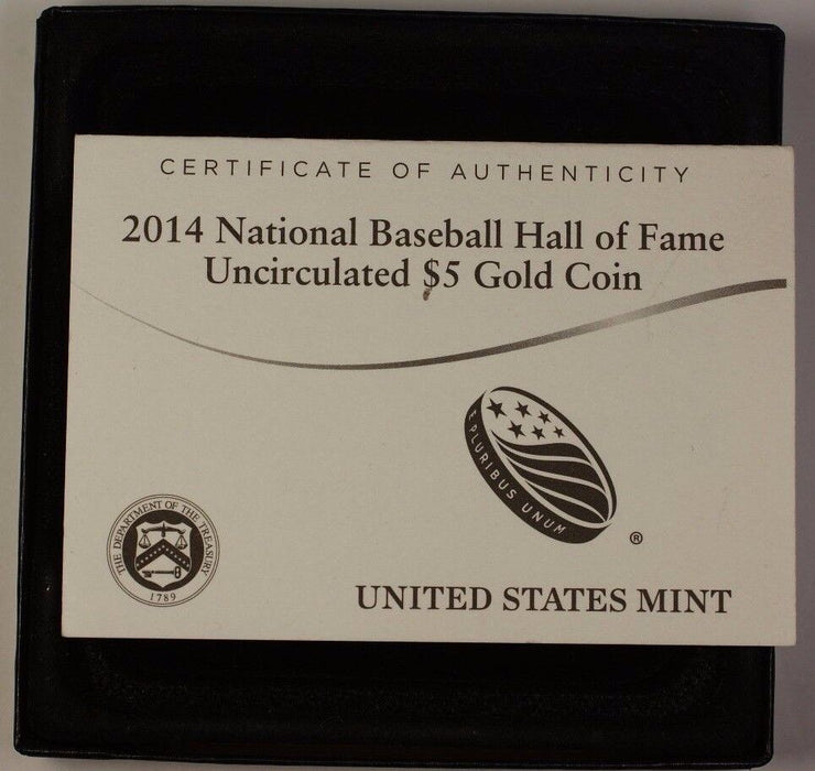 2014-W Baseball Gold $5 Hall of Fame Commemorative Coin Program Gem BU