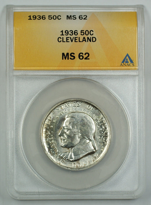 1936 Cleveland Silver Half Dollar Commemorative Coin ANACS MS 62 (Better Coin)