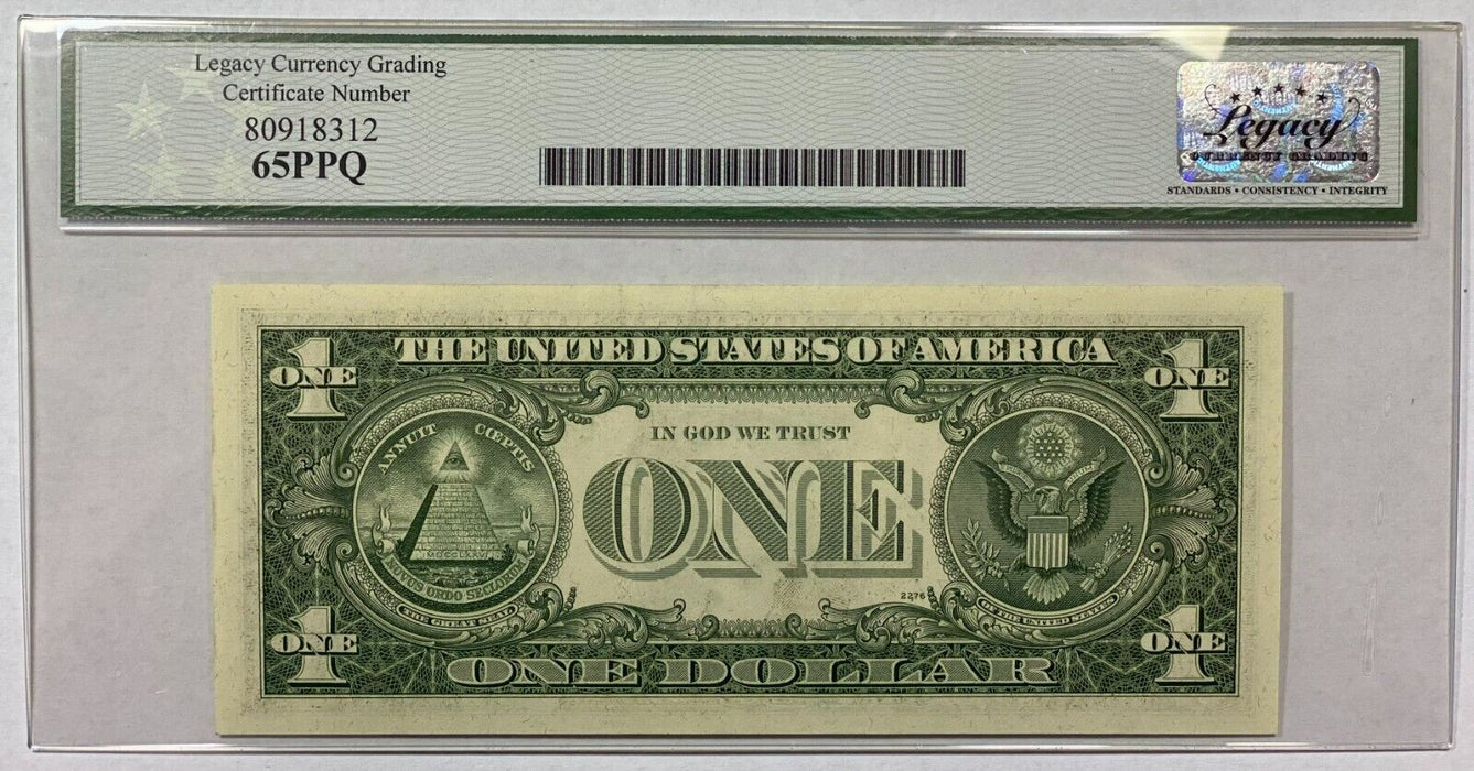 1977 $1 ERROR Overprint on Back Note FRN w/Bookend Notes Fr. 1909-E Legacy 58PPQ