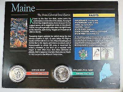 (2) 2003 Maine Colorized State Quarter P&D-BU Coin-w/Colorful Display Card