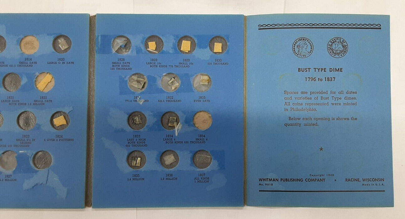 Whitman Empty Bust Dimes Folder For Dates 1796-1837 #9010 - Damaged