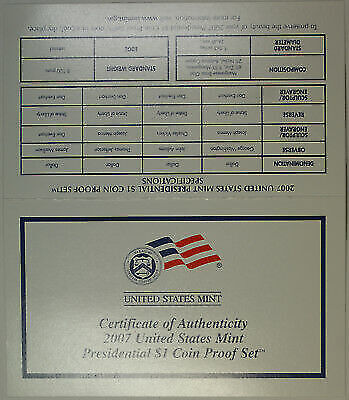 2007-S United States Presidential Dollar Proof Set With Box and COA