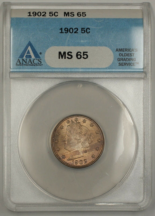 1902 Liberty "V" Nickel Coin 5c ANACS MS-65 Beautiful Gem Example