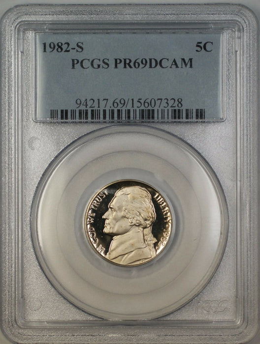 1982-S Proof Jefferson Nickel 5c Coin PCGS PR-69 Deep Cameo (B)