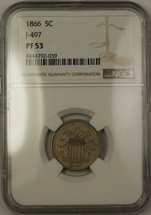 1866 Shield Nickel Pattern Proof 5c Coin NGC PF-53 J-497 Judd WW