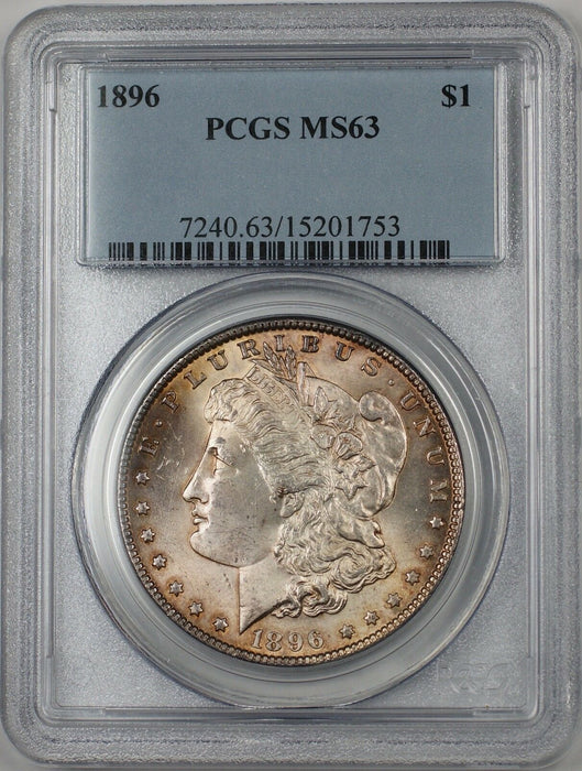1896 Morgan Silver Dollar $1 Coin PCGS MS-63 Lightly Toned (BR-23H)