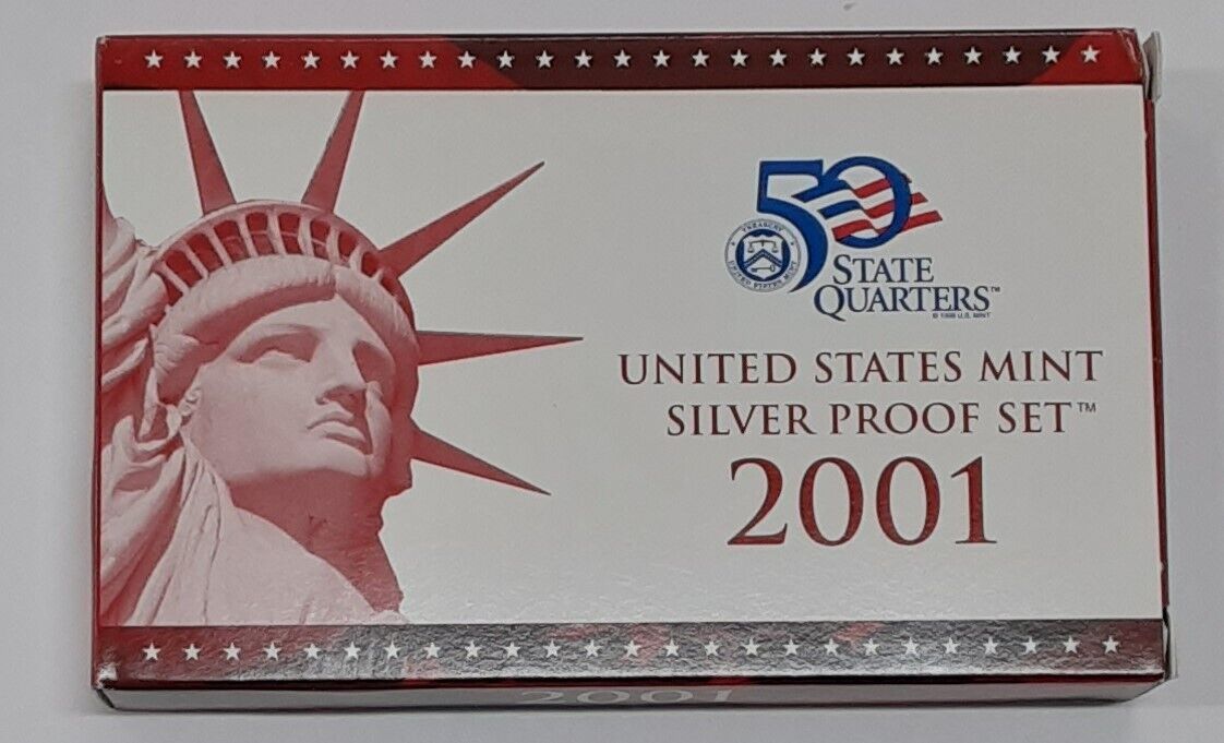 2001-S US Mint Silver Proof Set 10 Gem Coins w/Toned Quarters in OGP w/COA