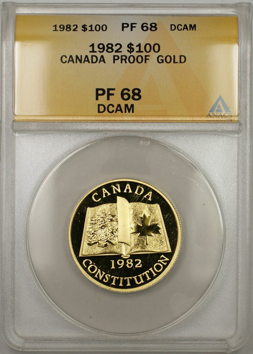 1982 Proof Canada Constitution 1/2 oz Gold Coin $100 ANACS PF-68 DCAM (AMT)