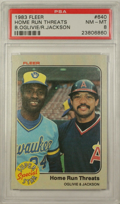 1983 Fleer Home Run Threats B. Oglivie R. Jackson Baseball Card #640 PSA NM-MT 8