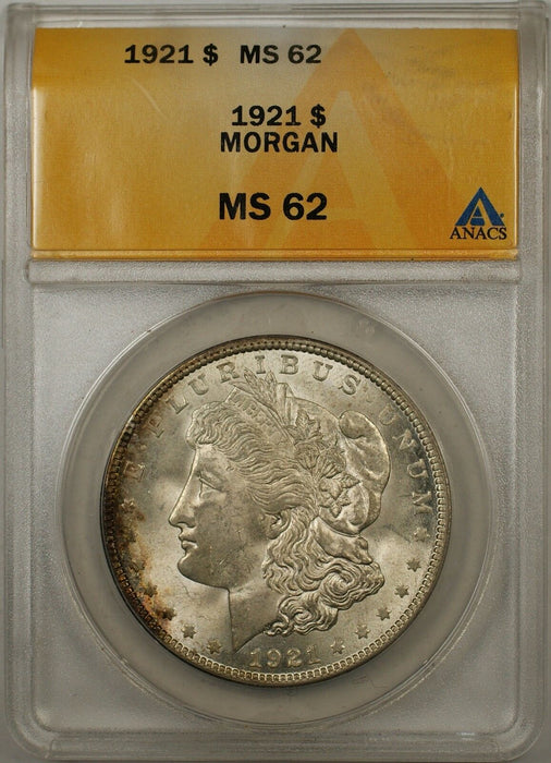 1921 $1 Morgan Silver Dollar Coin ANACS MS-62 Rim Toning (Better Coin) (8B)