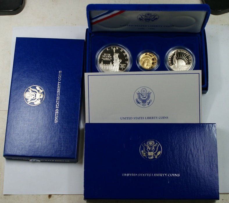 1986 Liberty 3 Coin Proof Commemorative Set Gold $5 Silver $1