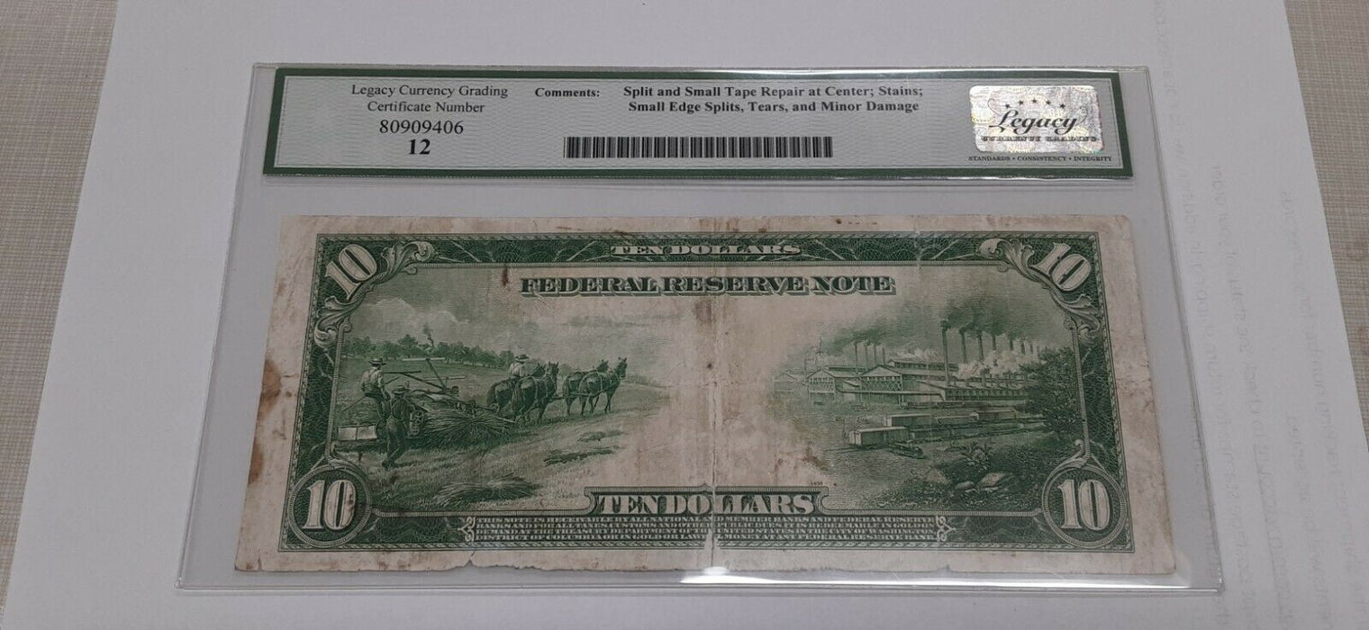 1914 Ten Dollar SF Federal Reserve Note FRN $10 Fr. 951b Legacy Fine-12