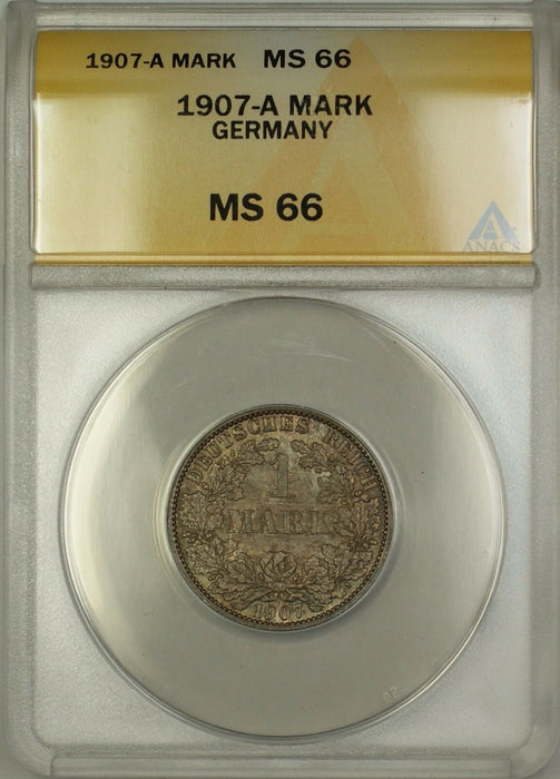 1907-A Germany 1M Mark Silver Coin ANACS MS-66