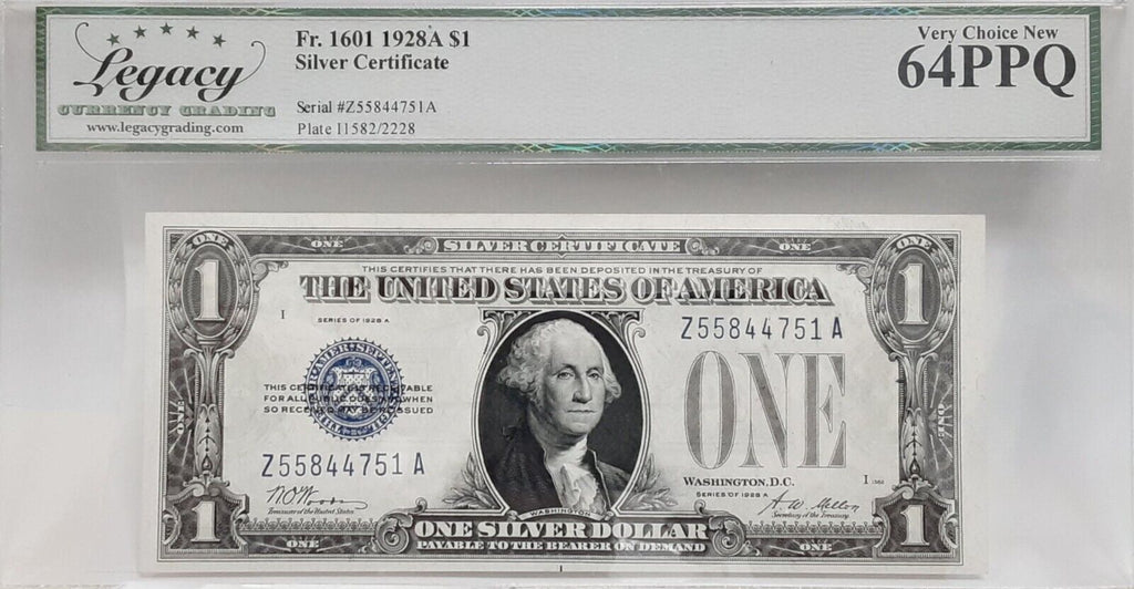 1928-A $1 Silver Certificate FR# 1601 Z-A Block Legacy Very Ch New 