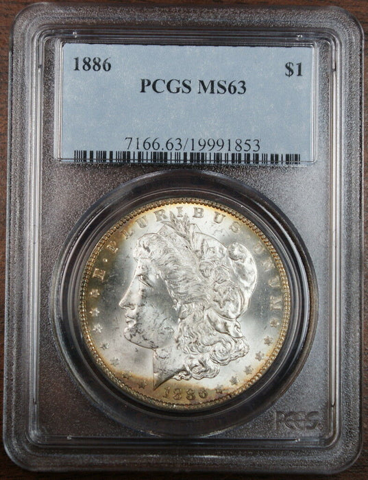 1886 Morgan Silver Dollar Coin, PCGS MS-63 Toned, DFT