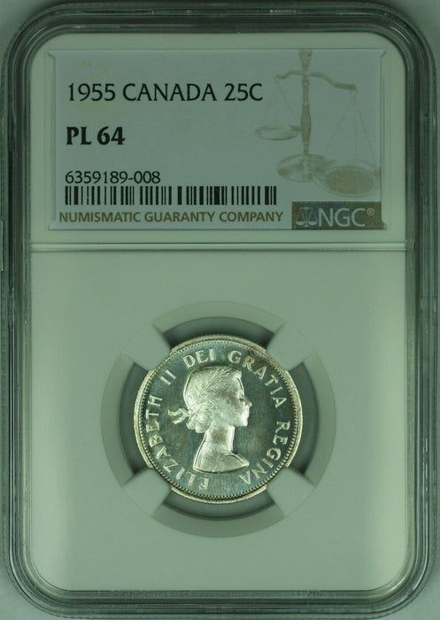 1955 Canada 25 Cent Coin NGC PL-64   (B)