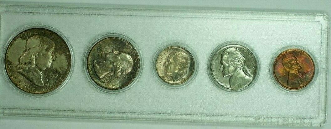 1957 US Mint Set in Plastic Holders Brilliant Uncirculated Coins Mint Set Toned