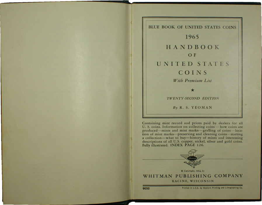 1965 22nd Edition Blue Book Handbook of United states Coins R.S. Yeoman