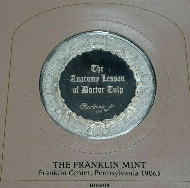 Franklin Mint Genius of Rembrandt PR .925 Silver Medal-Anatomy/Dr. Tulp in Card