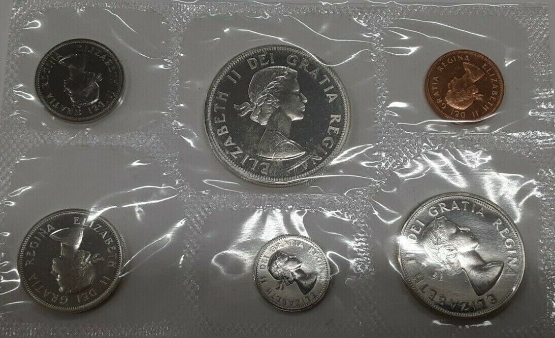 1964 Canada Mint Set- Proof Like- Uncirculated Coin Set- in RCM Pilofilm
