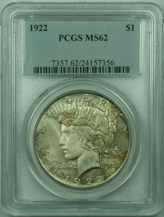 1922 Peace Silver Dollar $1 Coin PCGS MS-62 Looks Undergraded Lightly Toned(36)B