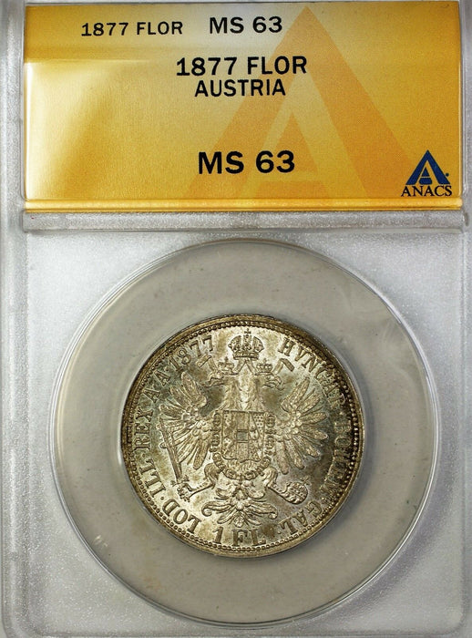 1877 Austria 1 Florin Silver Coin ANACS MS-63