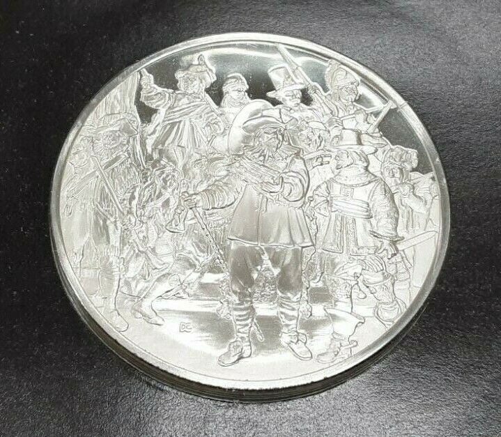 Franklin Mint Genius/Rembrandt PR .925 Silver Medal-The Night Watch in Card