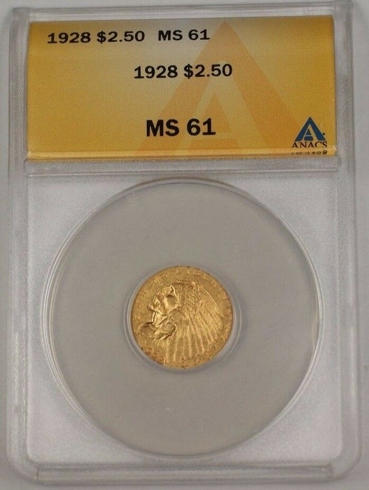 1928 US Indian Head Quarter Eagle $2.50 Gold Coin ANACS MS-61